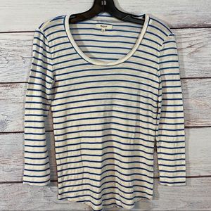 Madewell Striped Scoop Neck 3/4 Sleeve Top
